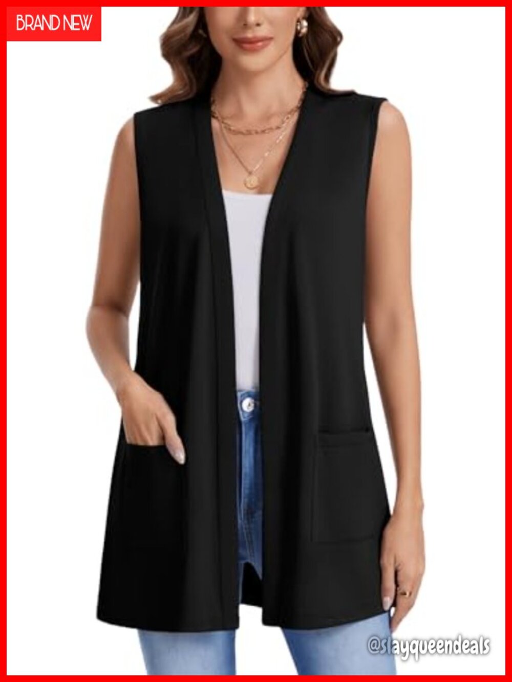 Sleeveless Cardigan Lightweight Open Front Casual Loose Fit Vest with Pockets